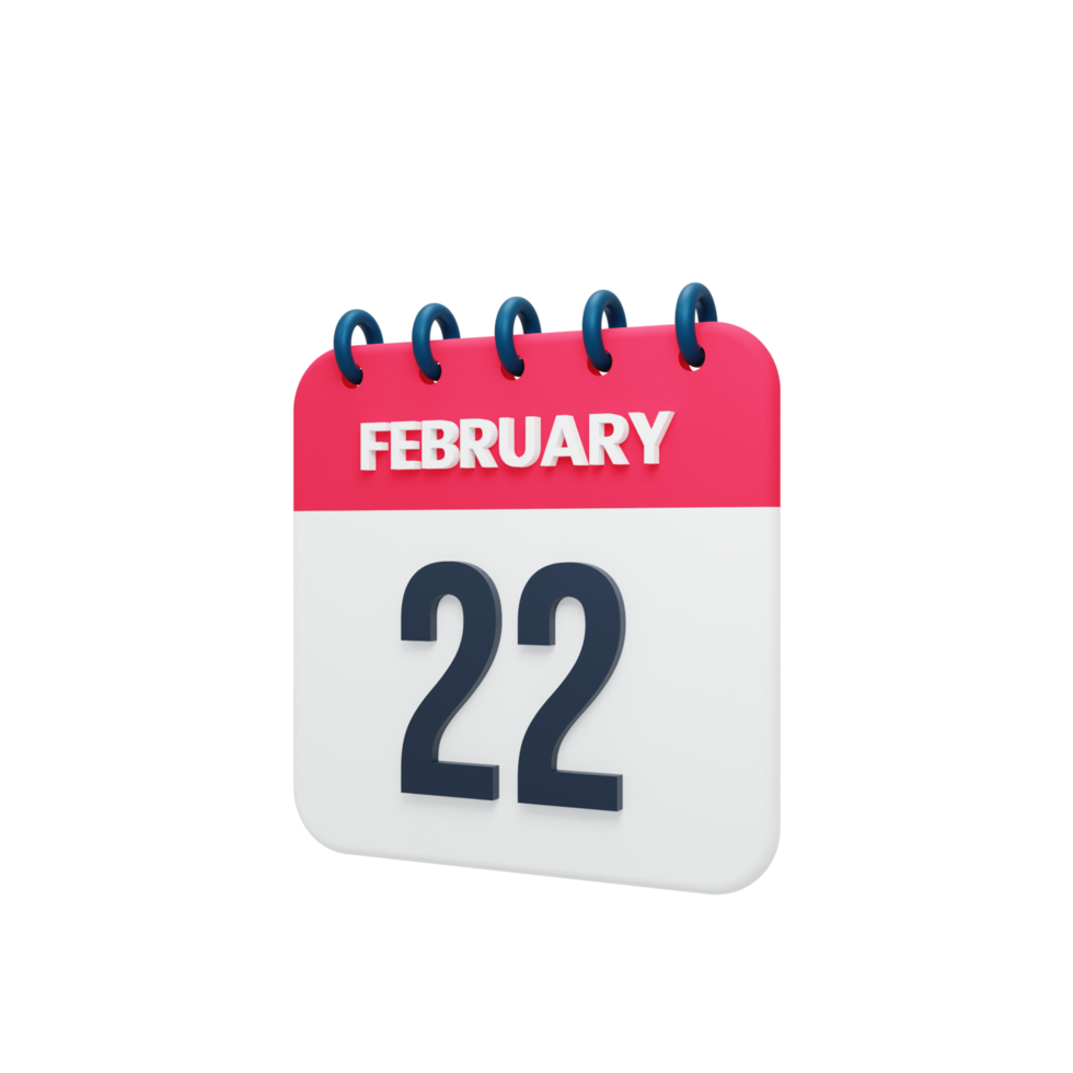 February Realistic Calendar Icon 3D Illustration Date February 22 png