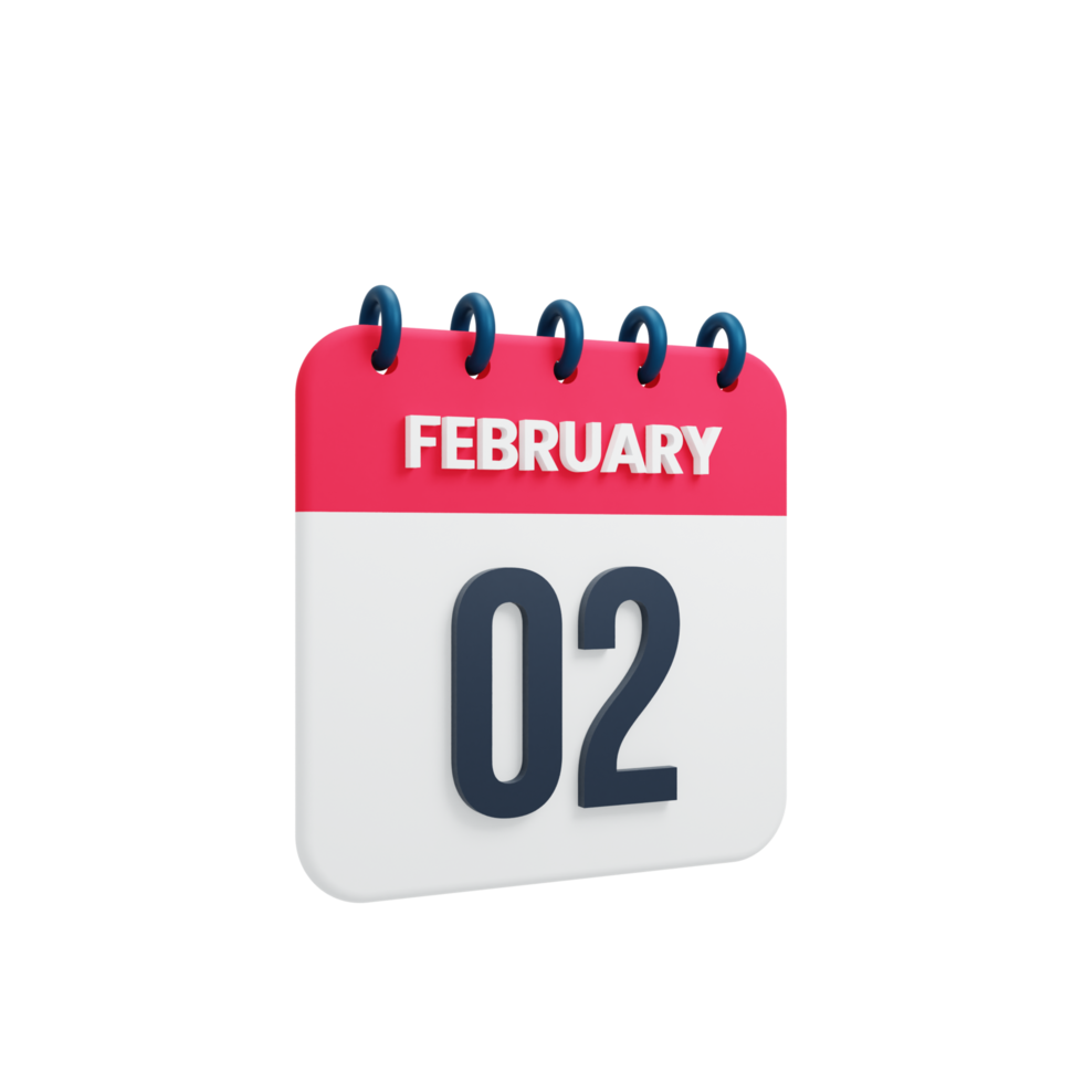 February Realistic Calendar Icon 3D Illustration Date February 02 png