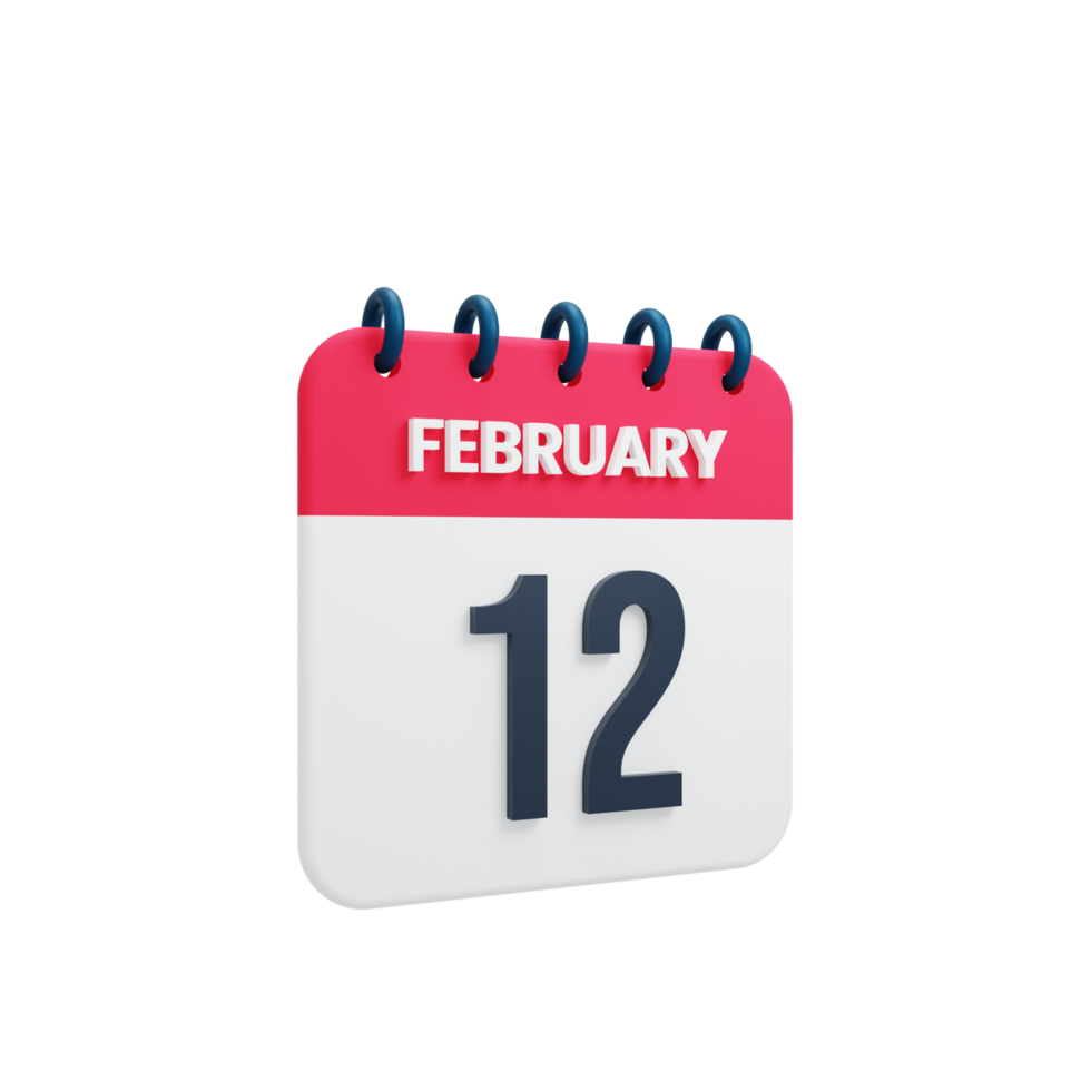 February Realistic Calendar Icon 3D Illustration Date February 12 png