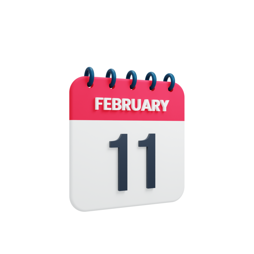 February Realistic Calendar Icon 3D Illustration Date February 11 png