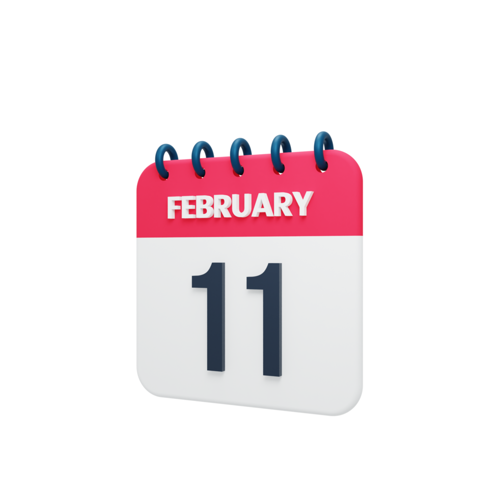 février calendrier réaliste icône 3d illustration date 11 février png