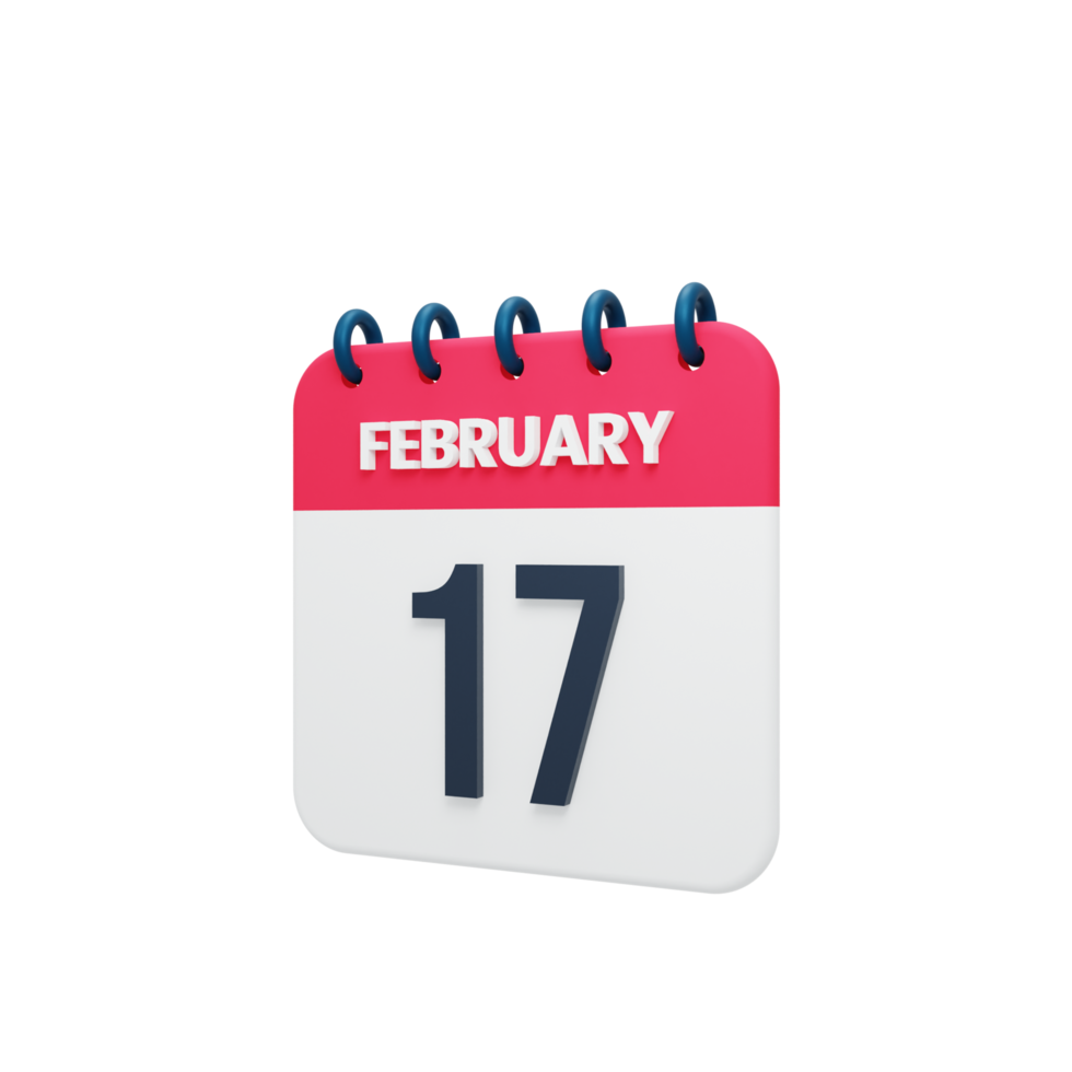February Realistic Calendar Icon 3D Illustration Date February 17 png