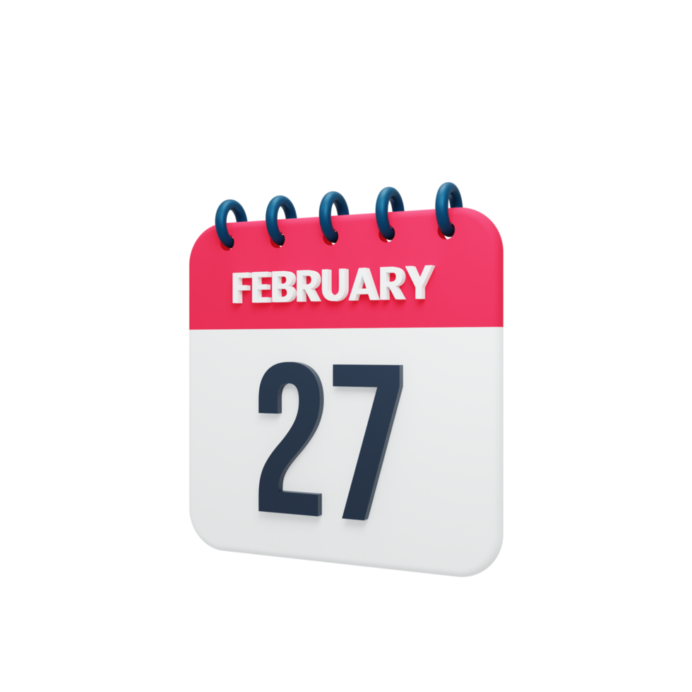 February Realistic Calendar Icon 3D Illustration Date February 27 png