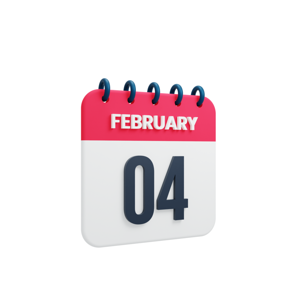 February Realistic Calendar Icon 3D Illustration Date February 04 png