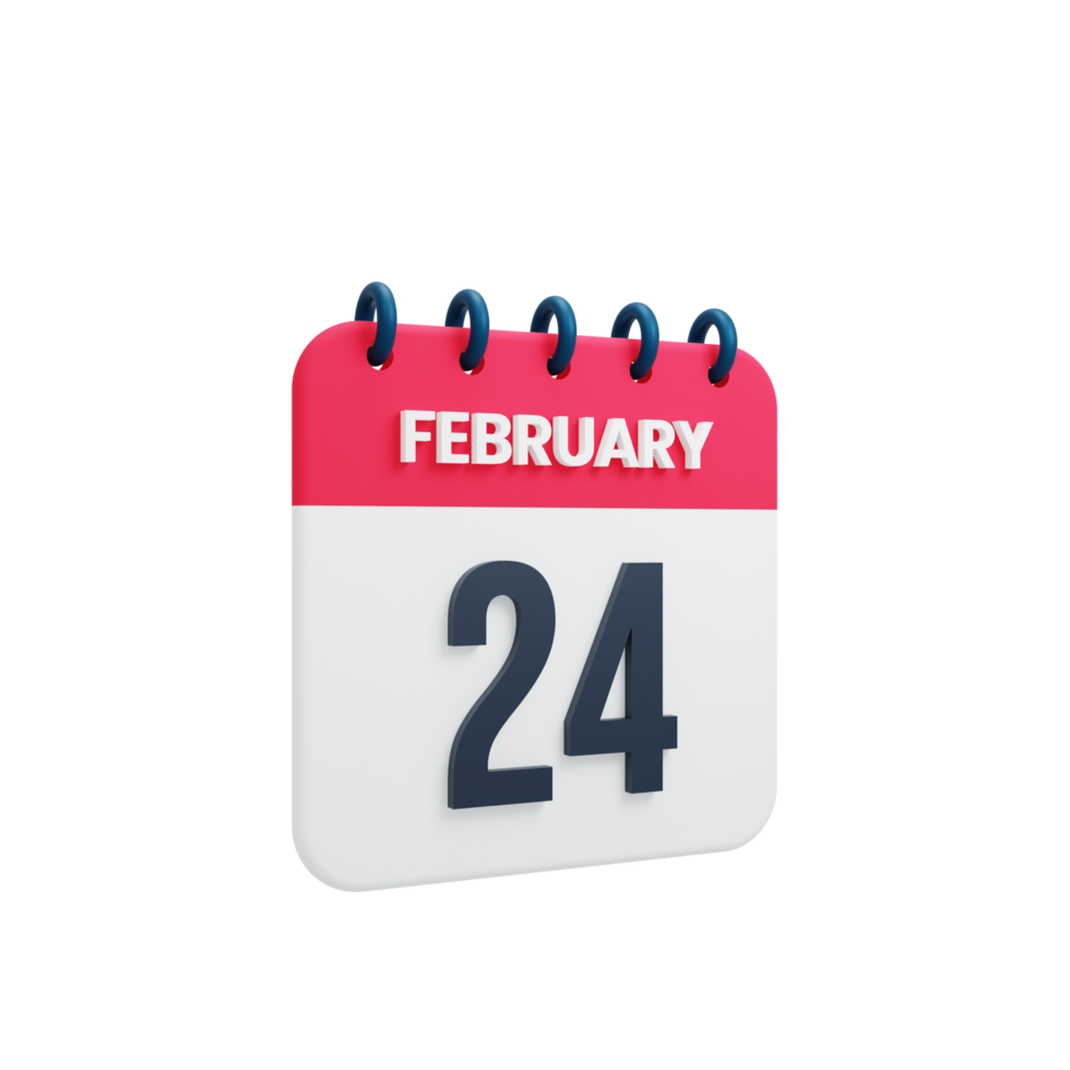 ícone de calendário realista de fevereiro ilustração 3d data 24 de fevereiro png