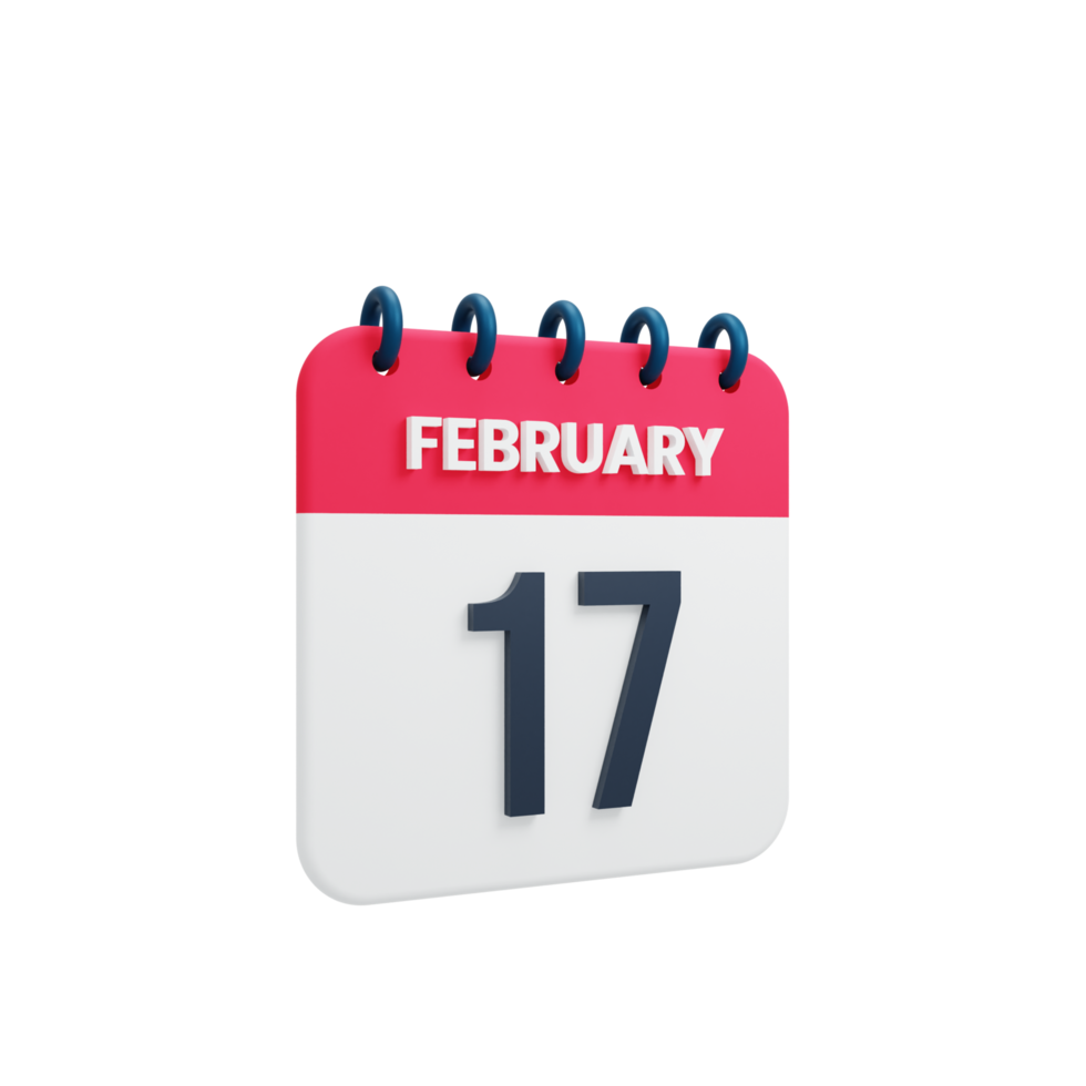 February Realistic Calendar Icon 3D Illustration Date February 17 png