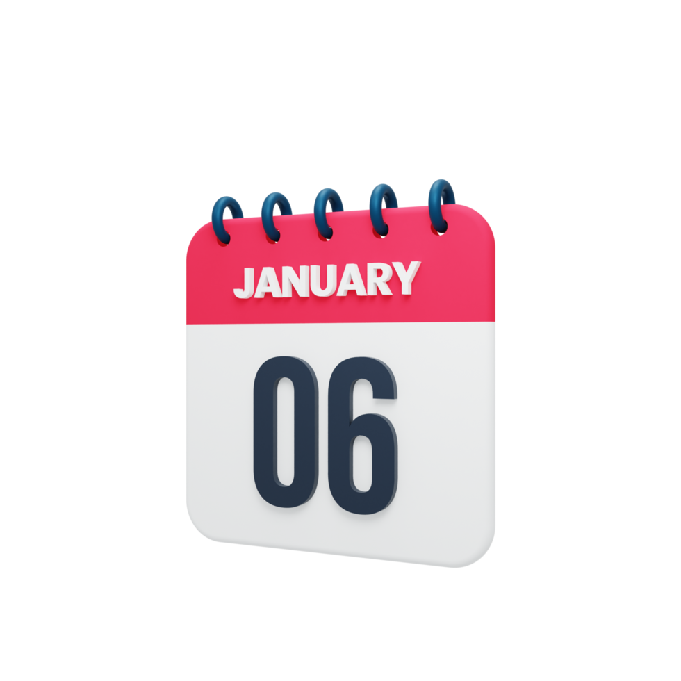 January Realistic Calendar Icon 3D Illustration Date January 06 png