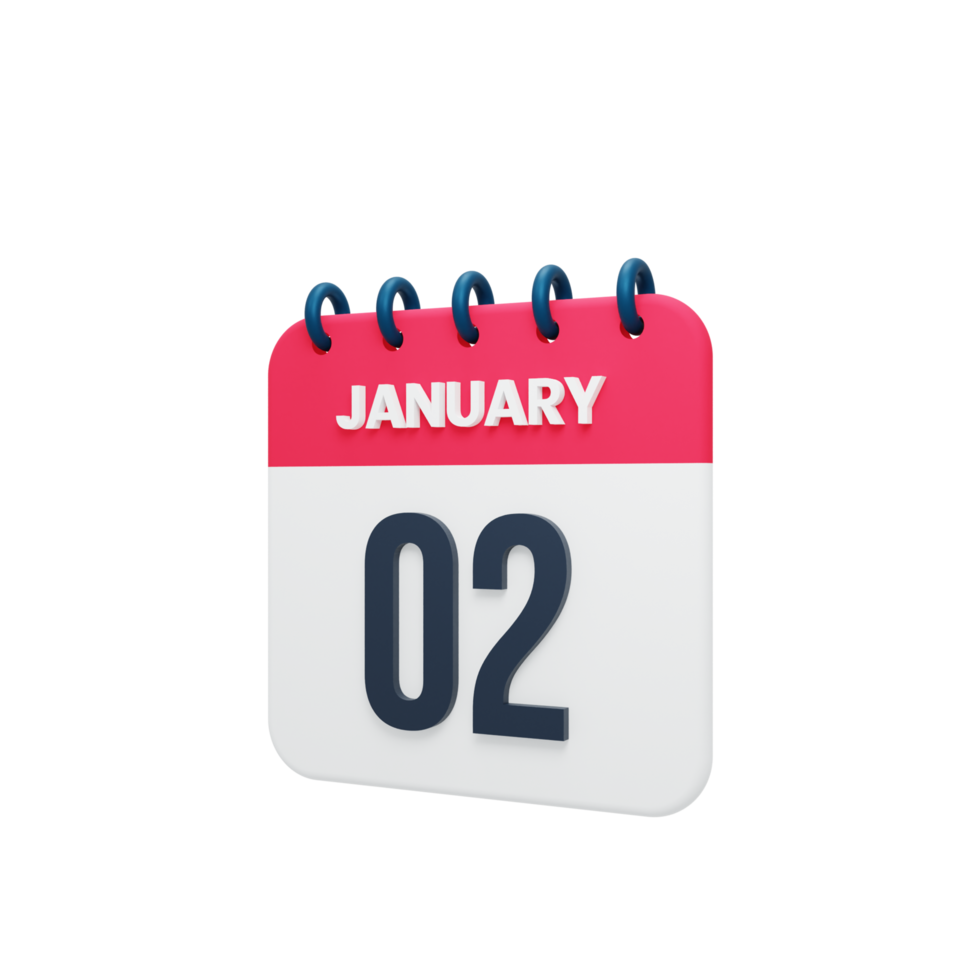 January Realistic Calendar Icon 3D Illustration Date January 02 png