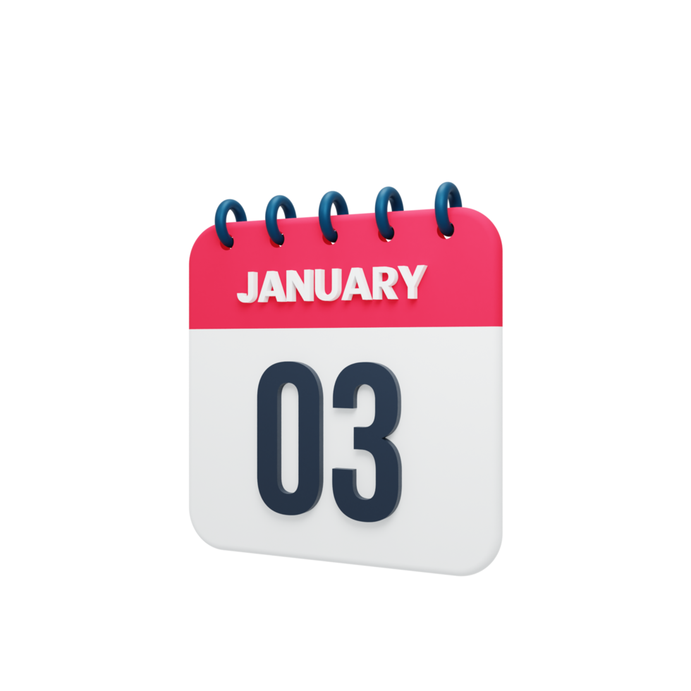 January Realistic Calendar Icon 3D Illustration Date January 03 png