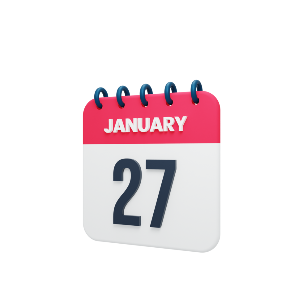January Realistic Calendar Icon 3D Illustration Date January 27 png