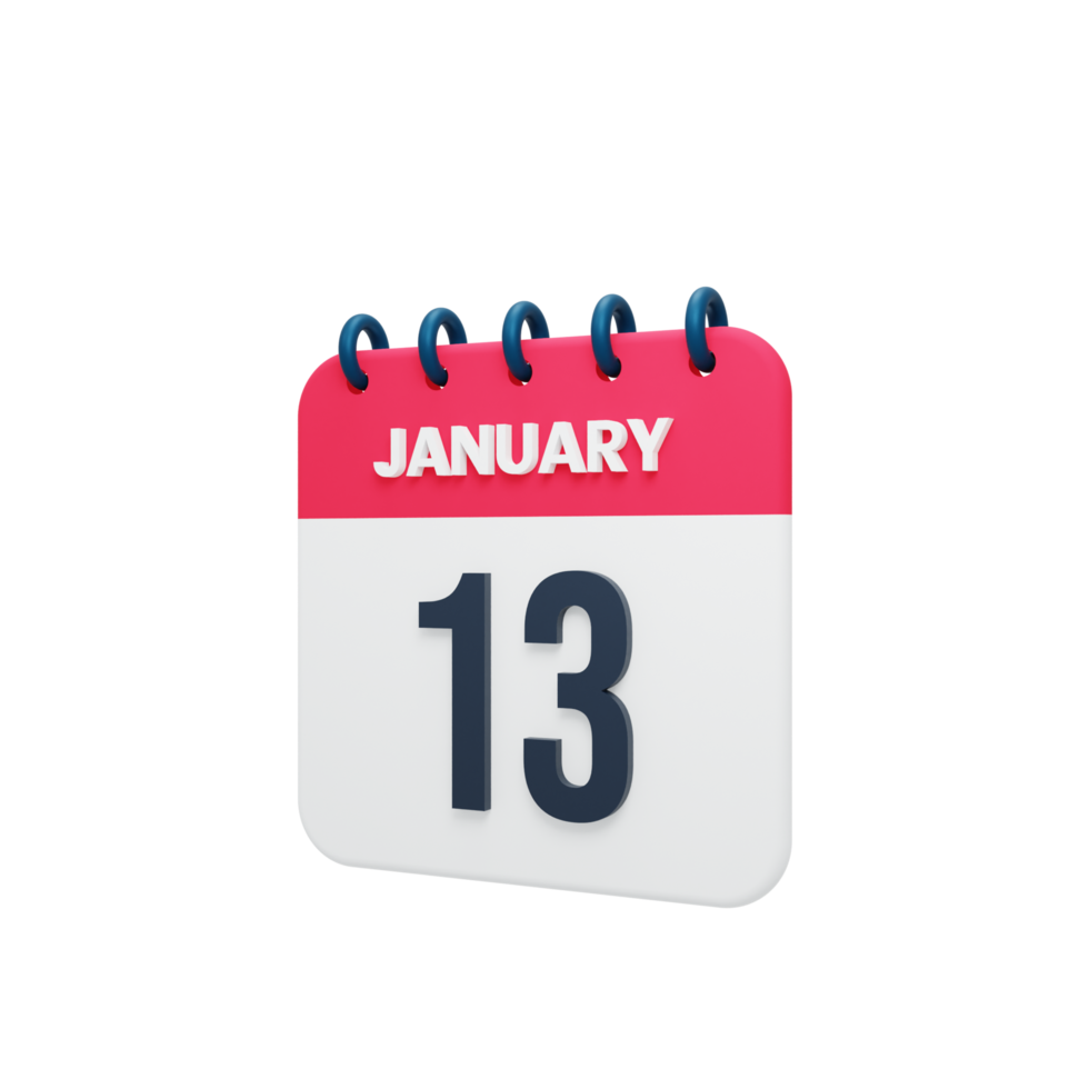 ícone de calendário realista de janeiro ilustração 3d data 13 de janeiro png
