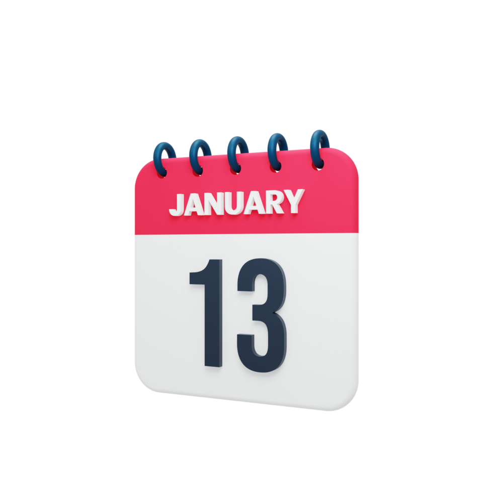 January Realistic Calendar Icon 3D Illustration Date January 13 png