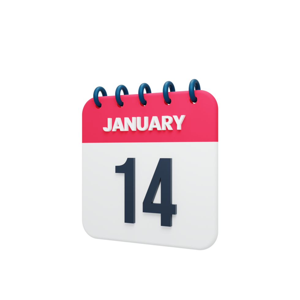 ícone de calendário realista de janeiro ilustração 3d data 14 de janeiro png
