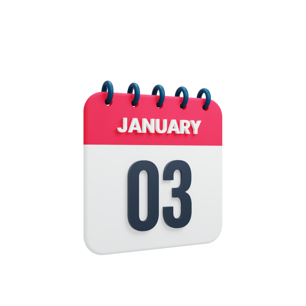 January Realistic Calendar Icon 3D Illustration Date January 03 png