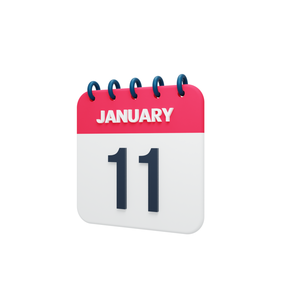 January Realistic Calendar Icon 3D Illustration Date January 11 png