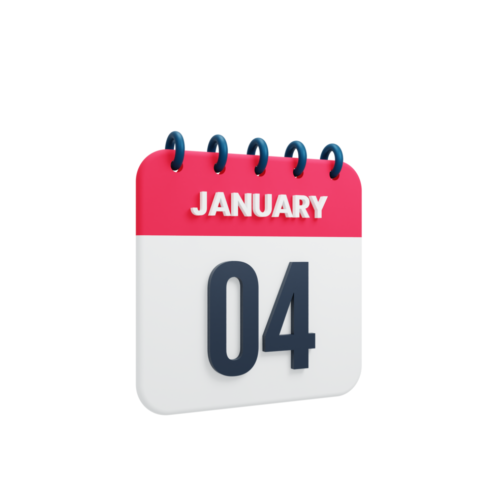 January Realistic Calendar Icon 3D Illustration Date January 04 png