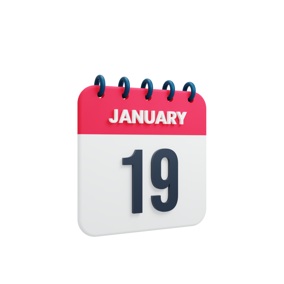 January Realistic Calendar Icon 3D Illustration Date January 19 png