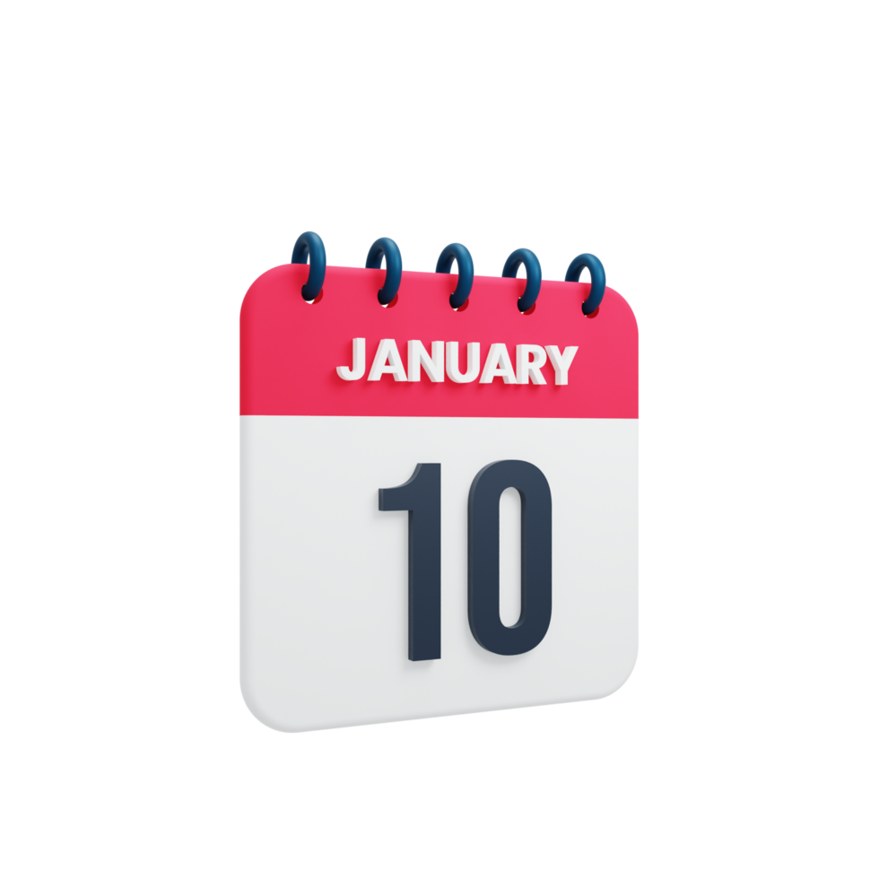 enero realista calendario icono 3d ilustración fecha enero 10 png