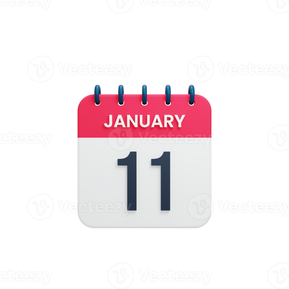 januari realistisk kalender ikon 3d illustration datum januari 11 png