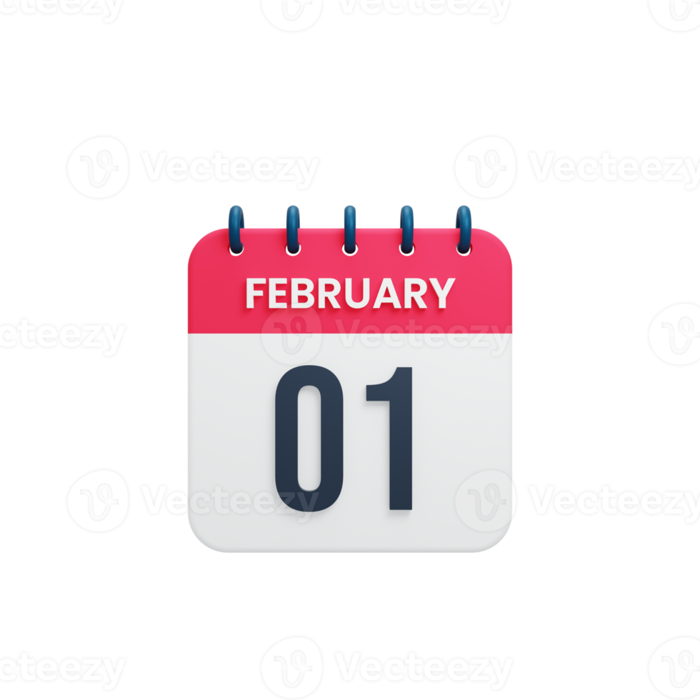 februari realistisk kalender ikon 3d illustration datum februari 01 png