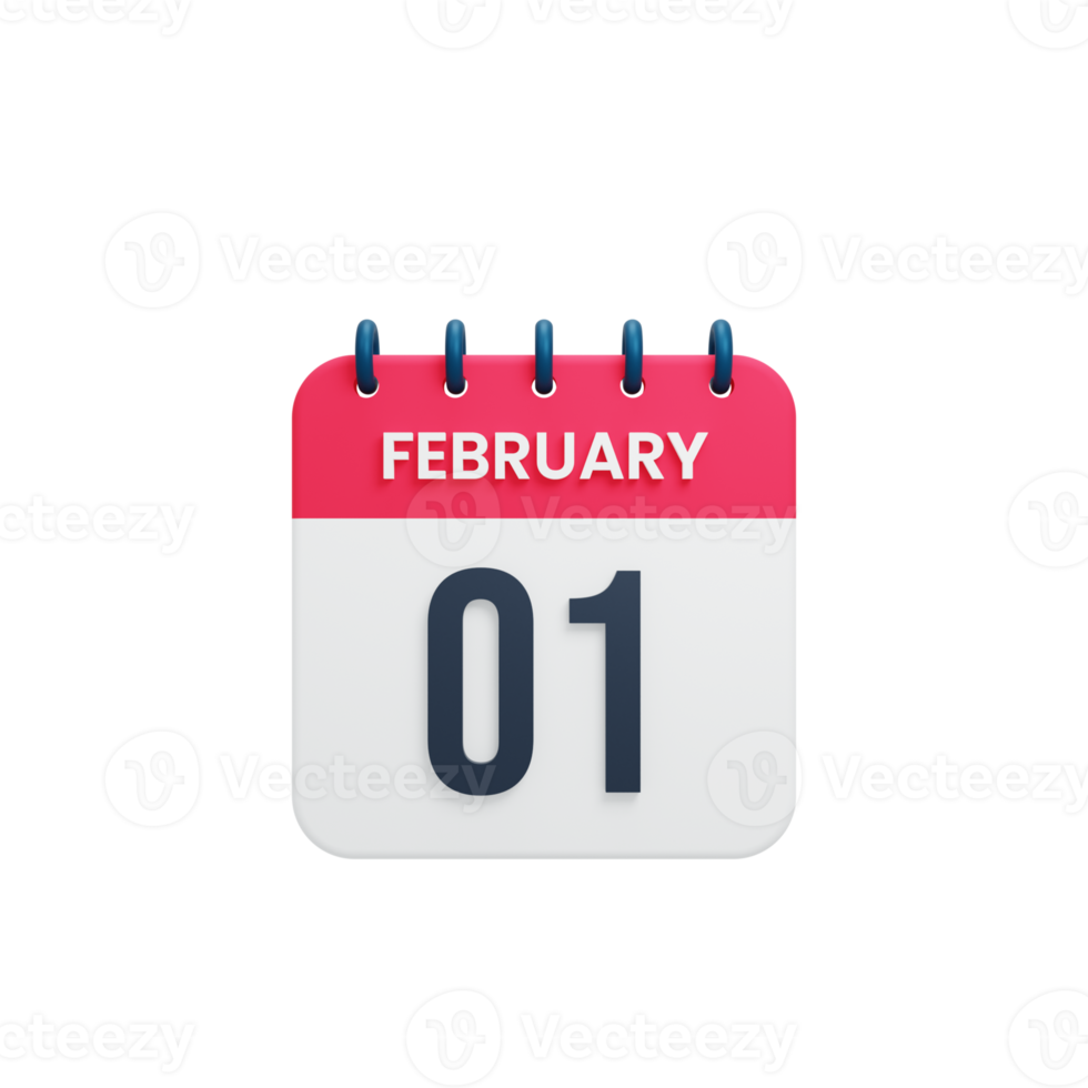 February Realistic Calendar Icon 3D Illustration Date February 01 png