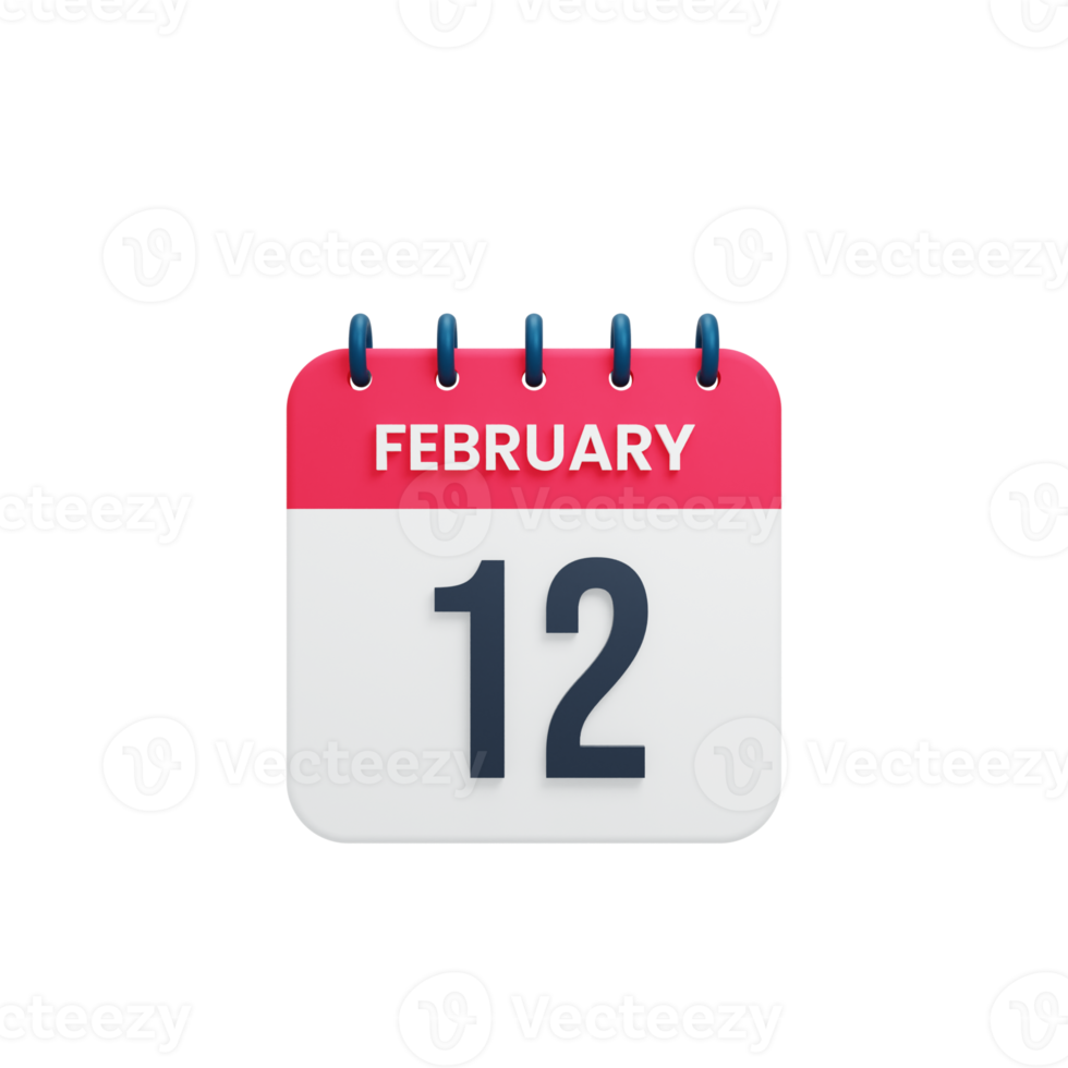 February Realistic Calendar Icon 3D Illustration Date February 12 png