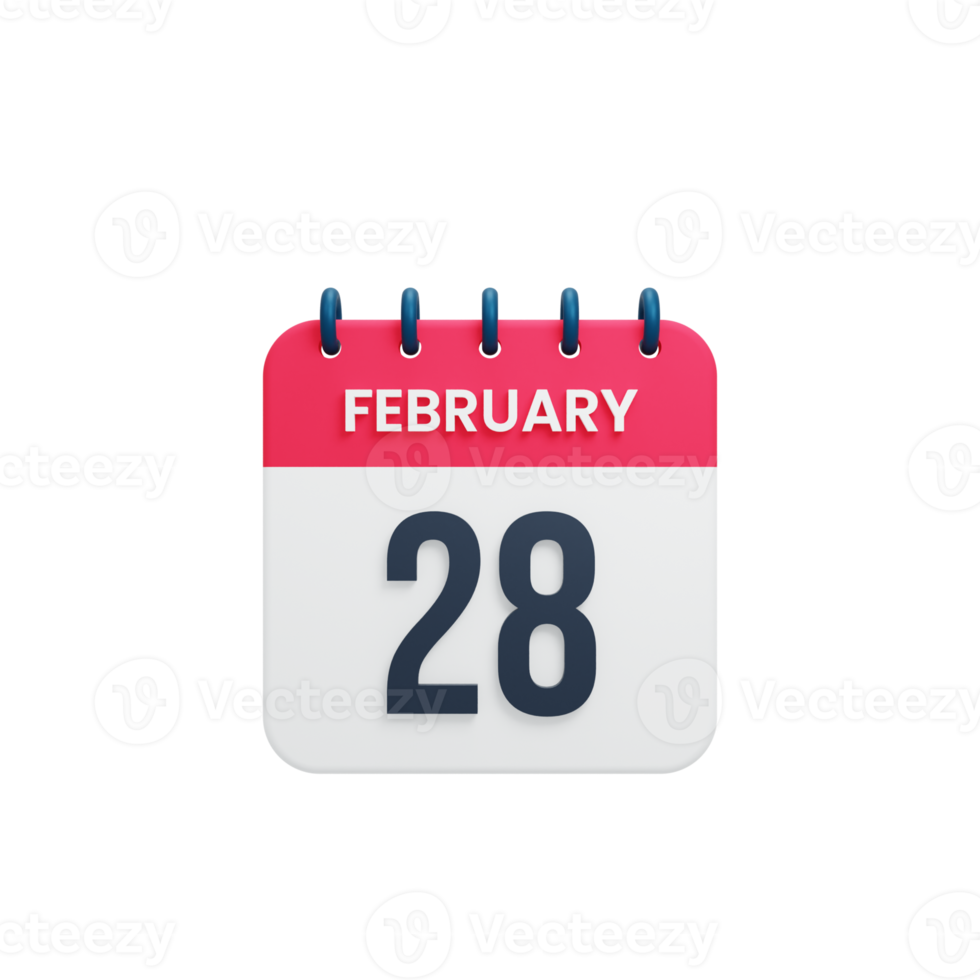 February Realistic Calendar Icon 3D Illustration Date February 28 png