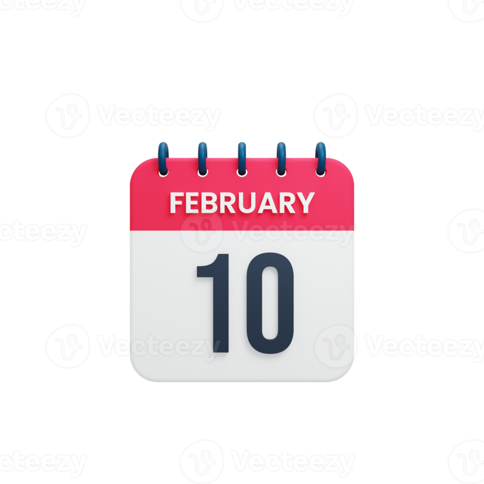 febbraio realistico calendario icona 3d illustrazione Data febbraio 10 png
