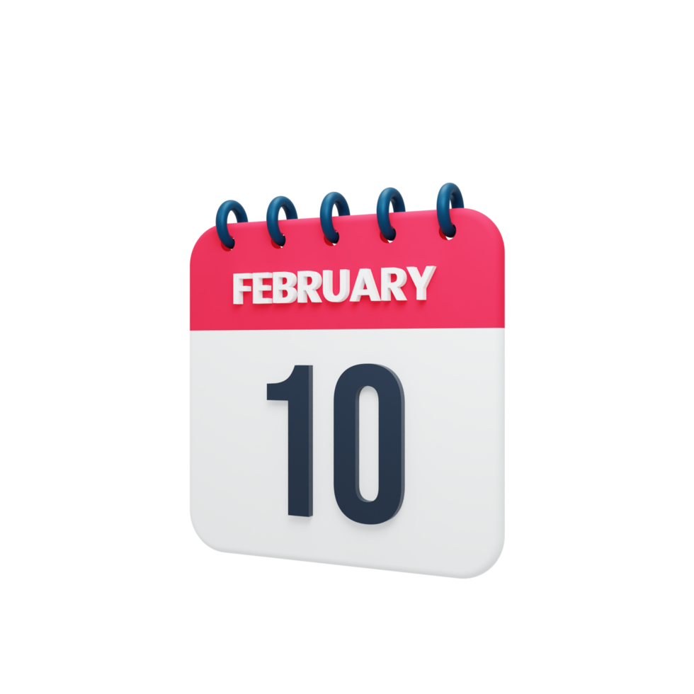 icône de calendrier réaliste de février illustration 3d date du 10 février png