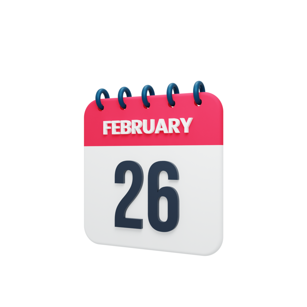 February Realistic Calendar Icon 3D Illustration Date February 26 png