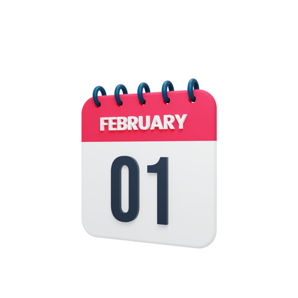 February Realistic Calendar Icon 3D Illustration Date February 01 png