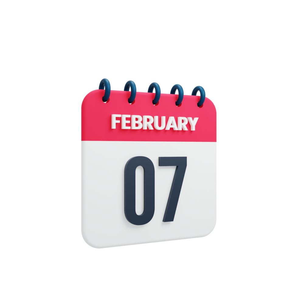 February Realistic Calendar Icon 3D Illustration Date February 07 png