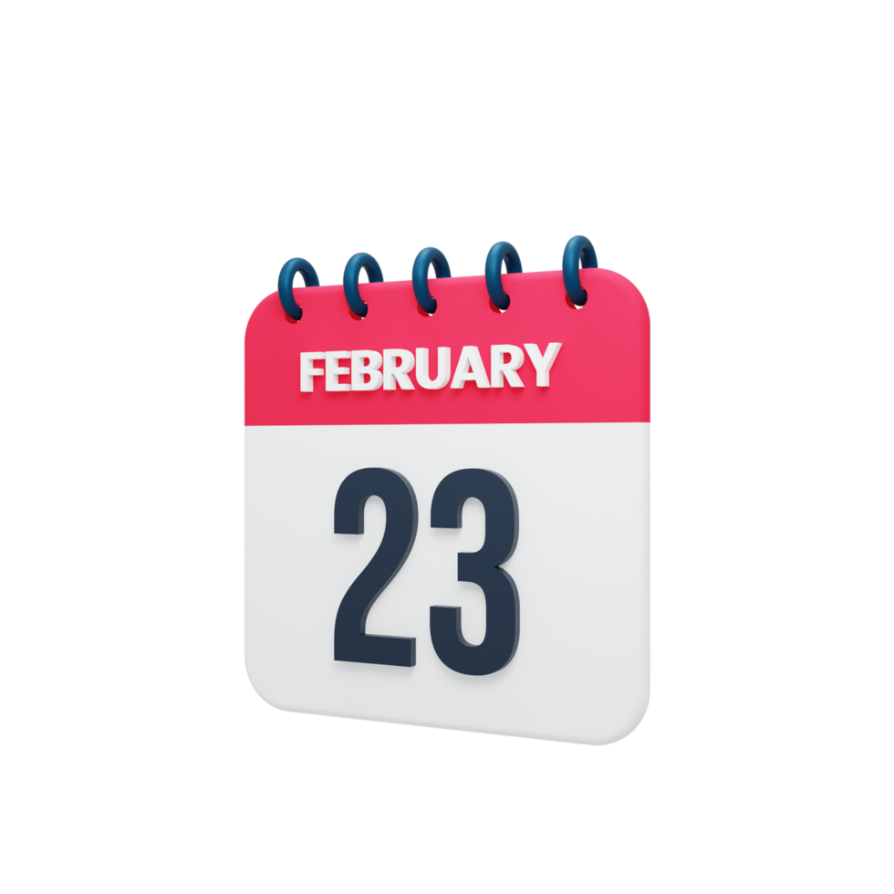 icono de calendario realista de febrero ilustración 3d fecha 23 de febrero png