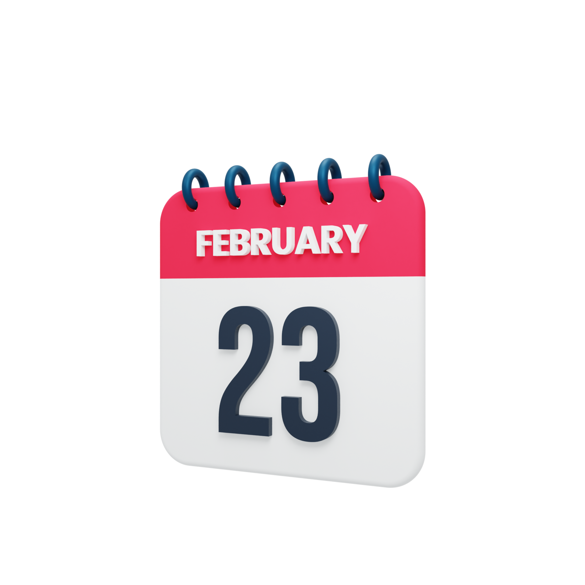 February Realistic Calendar Icon 3D Illustration Date February 23