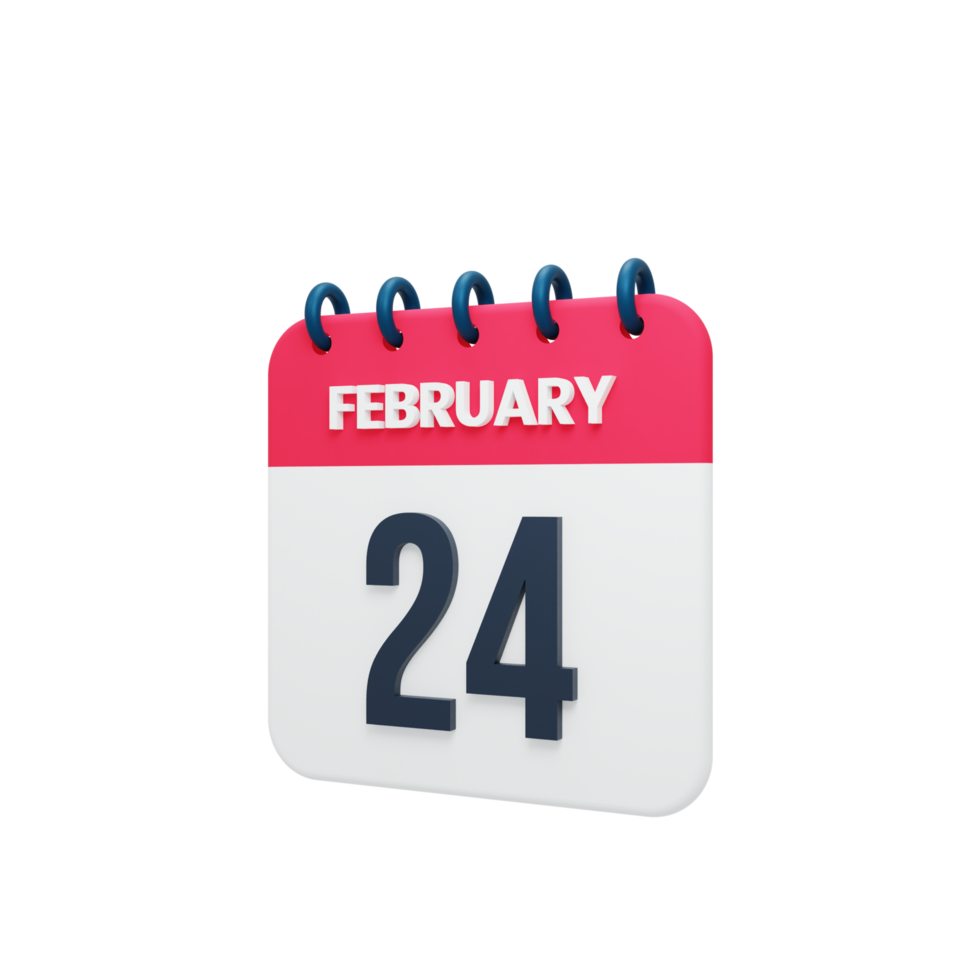 icono de calendario realista de febrero ilustración 3d fecha 24 de febrero png