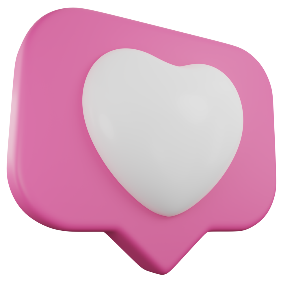 notificación de mensaje de cuadro de chat de corazón rosa. 3d notificación de redes sociales amor o como icono de corazón png