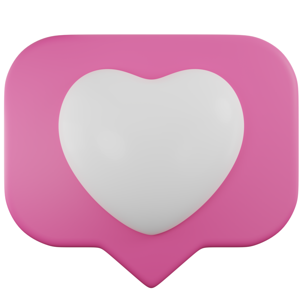 notificación de mensaje de cuadro de chat de corazón rosa. 3d notificación de redes sociales amor o como icono de corazón png