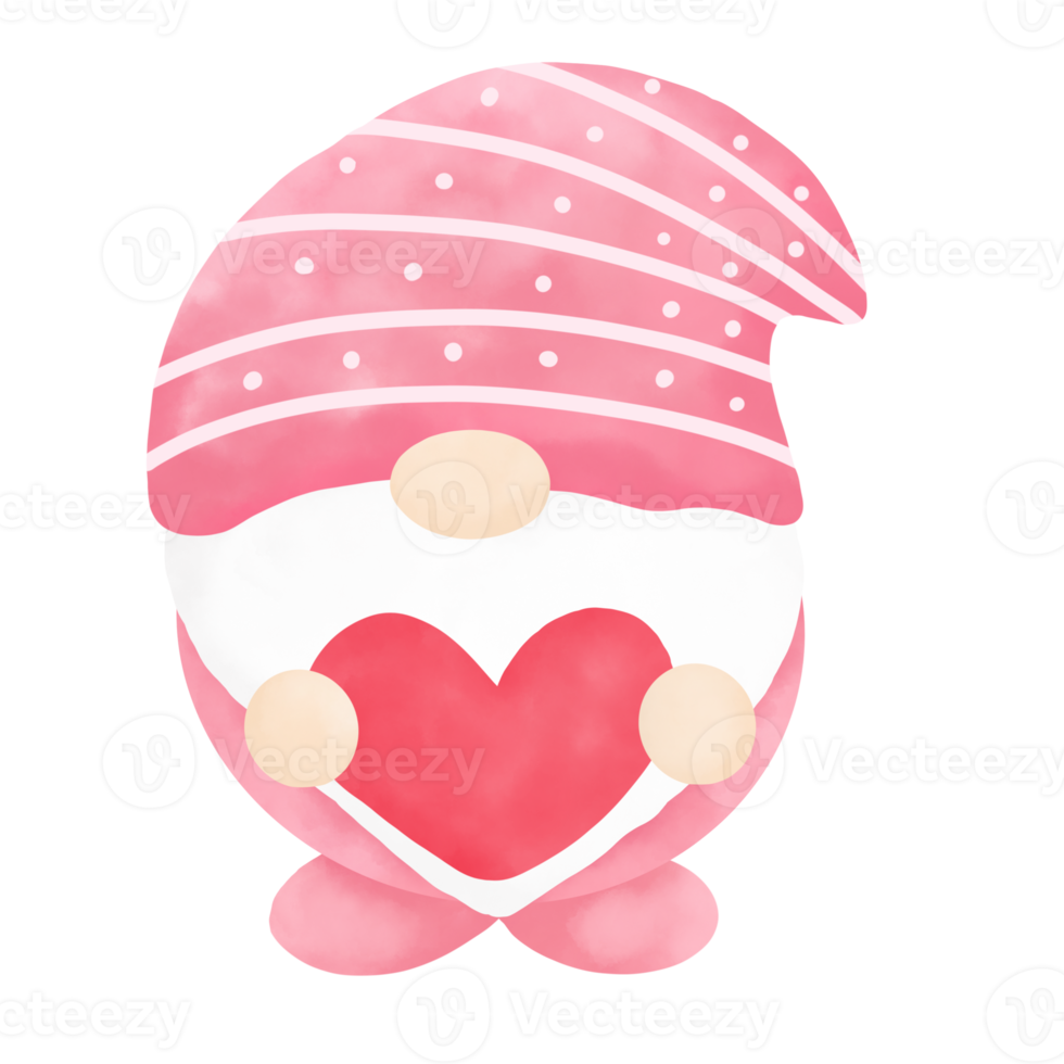 Pink Gnome. Valentines Day. Cute Gnome. Cartoon character. png