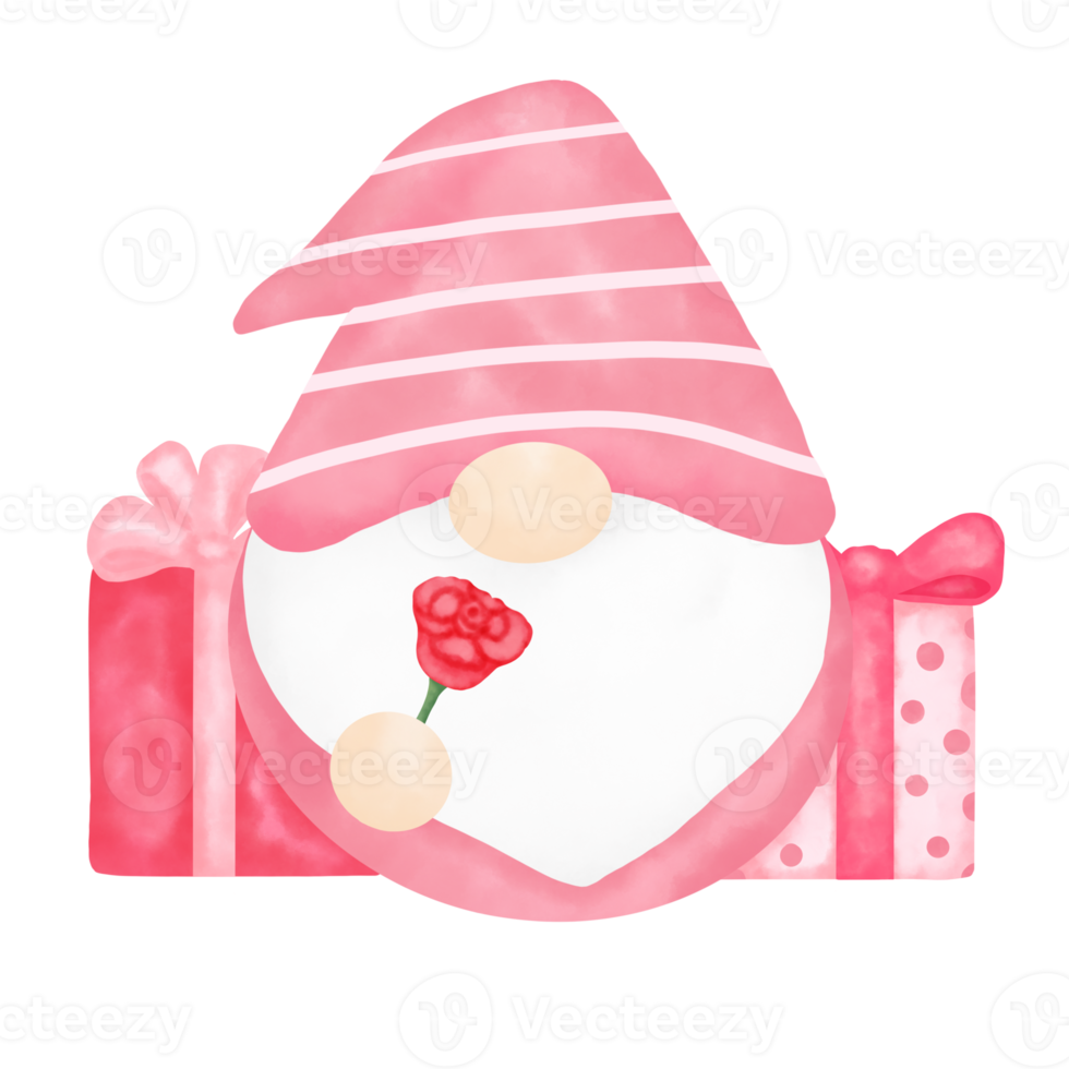 Pink Gnome. Valentines Day. Cute Gnome. Cartoon character. png