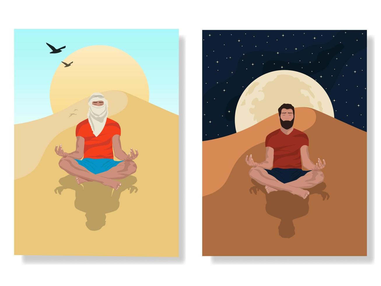 Man in the desert, praying, meditating vector