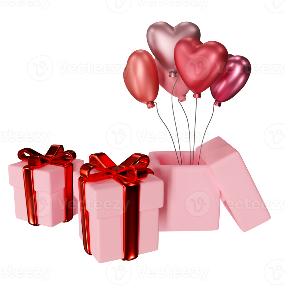 Gift box with balloon 3D illustration png