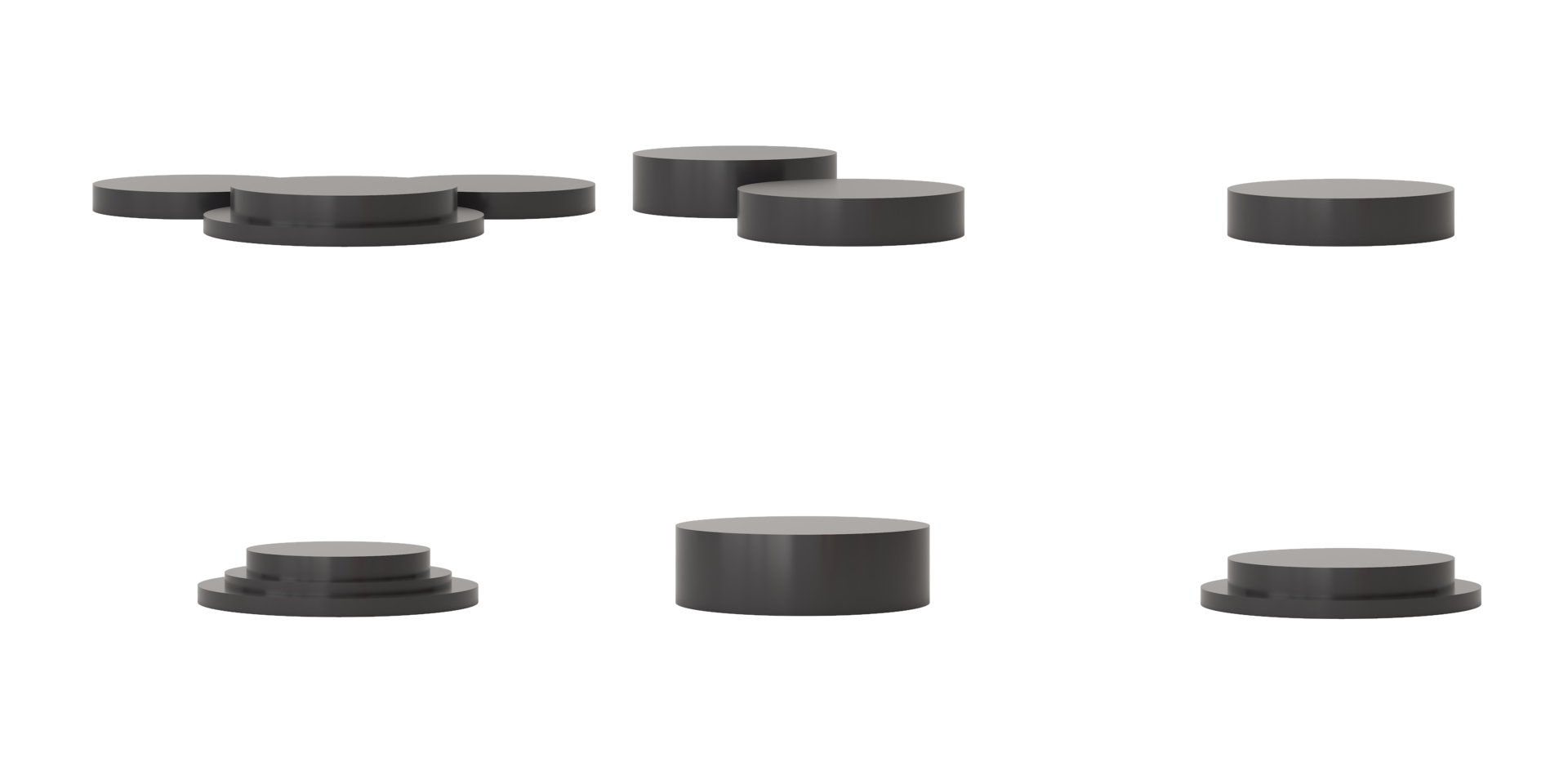 uppsättning 3d cylinder podium. scen med podium typ och Balck podium, vit cylinder attrapp produkt visa, 3d framställa. stå för monter, piedestal, kosmetisk, visa rum, produkt, närvarande, bakgrund. png