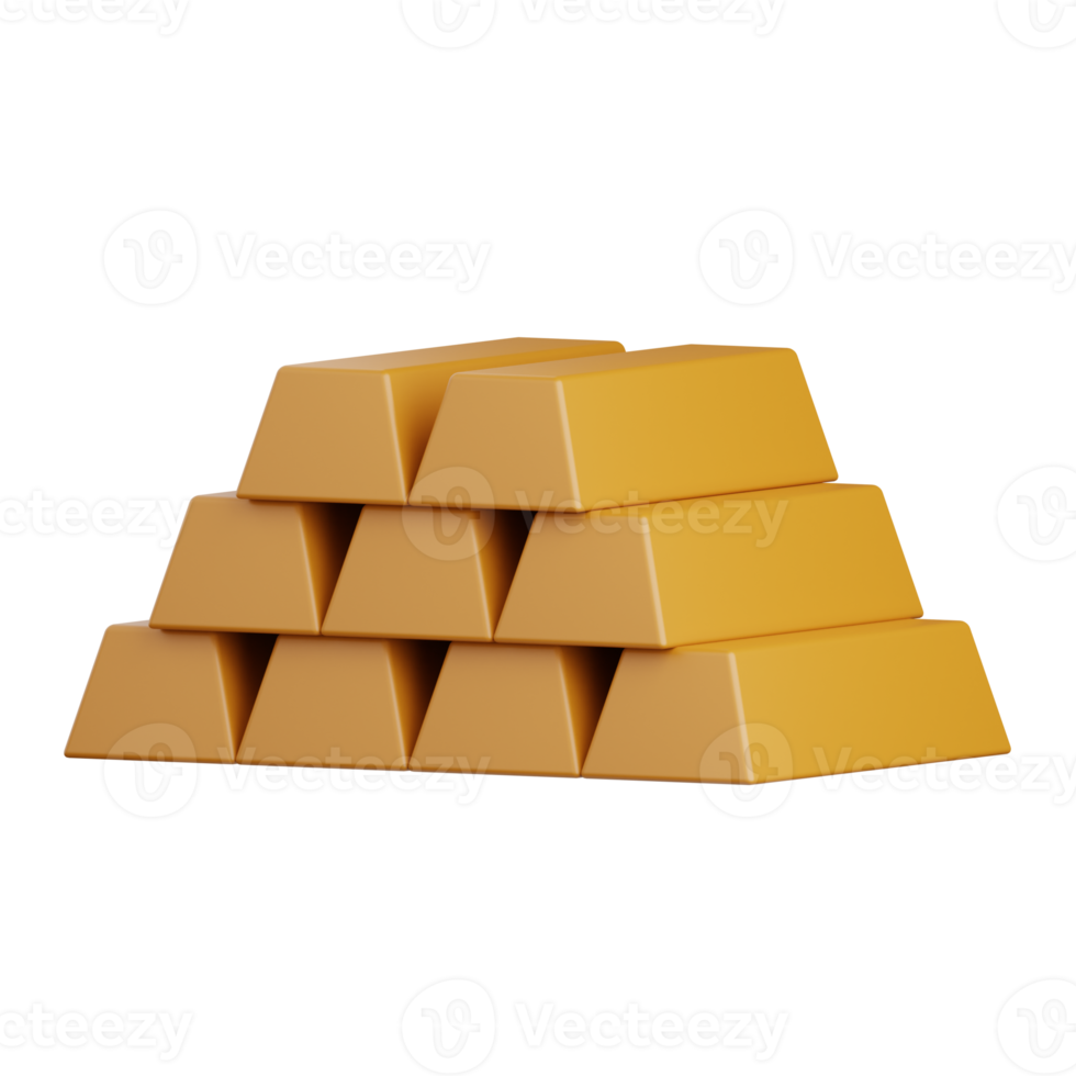3d rendering gold bricks isolated useful for banking, money, currency, finance and business design png