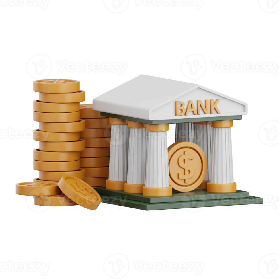 3d rendering bank building isolated useful for banking, money, currency, finance and business design png