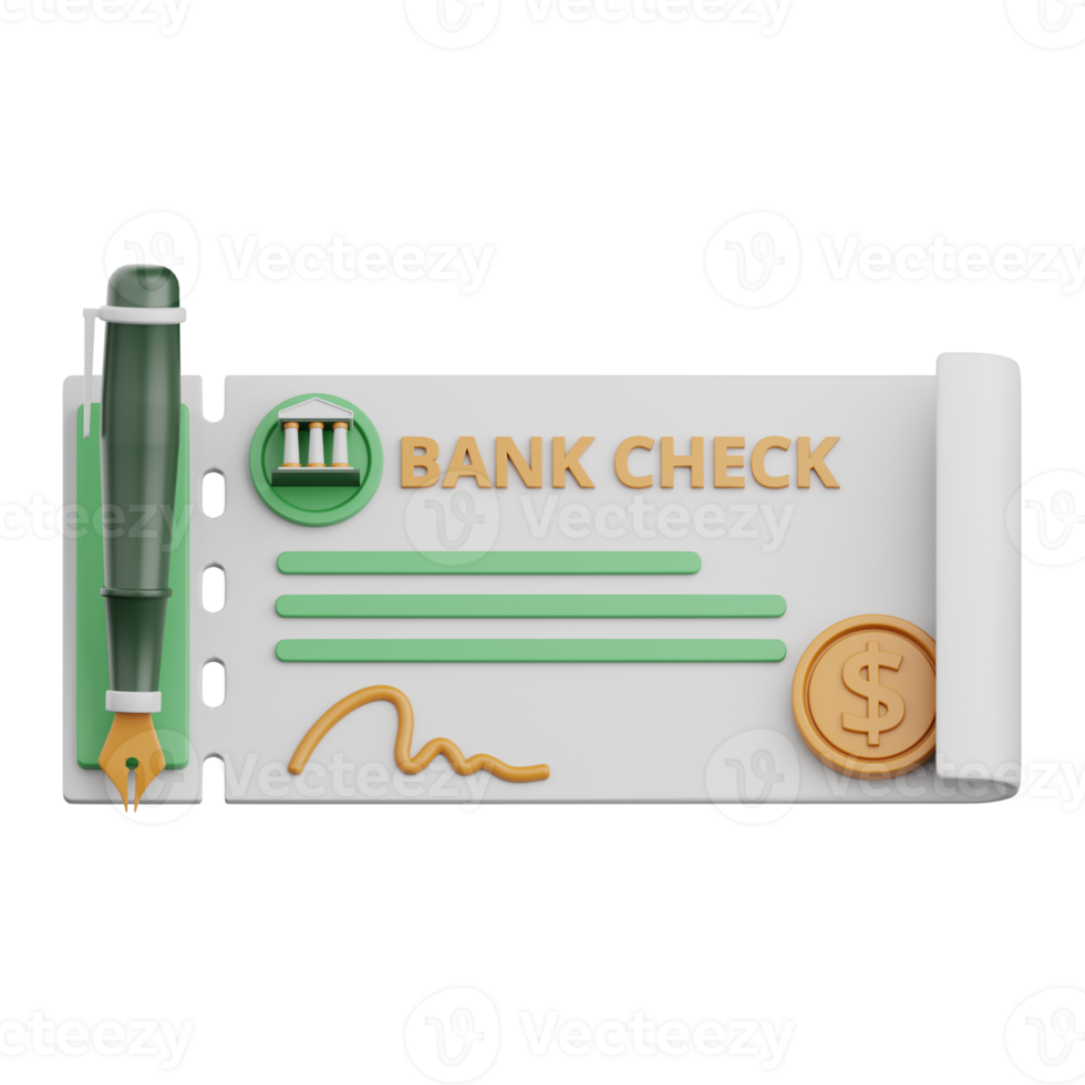 3d rendering bank check isolated useful for banking, money, currency, finance and business design png