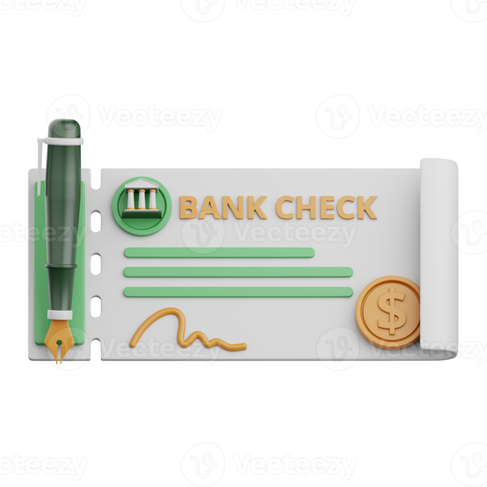 Cheque bancario de representación 3d aislado útil para la banca, el dinero, la moneda, las finanzas y el diseño de negocios png