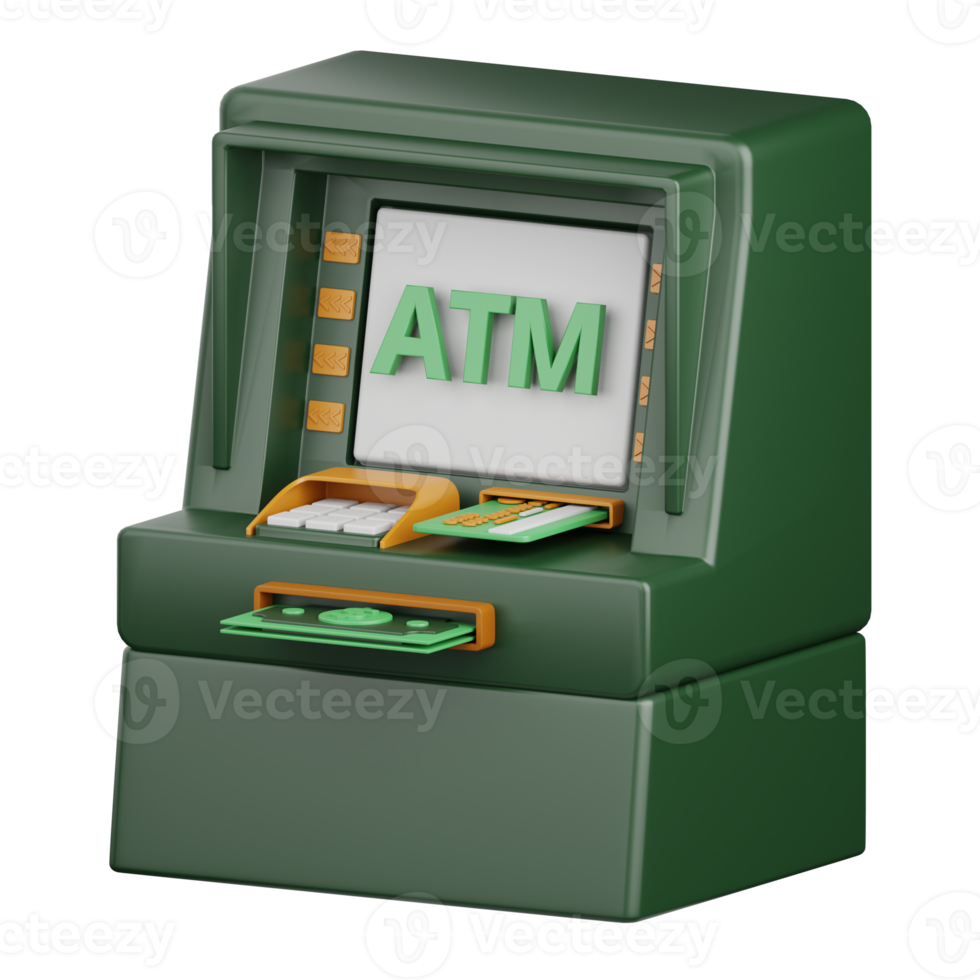 3d rendering atm machine isolated useful for banking, money, currency, finance and business design png