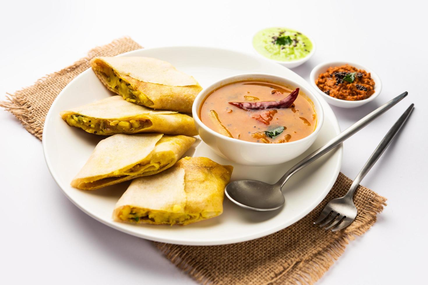 Cut Masala dosa or spring dosa is a South Indian meal served with