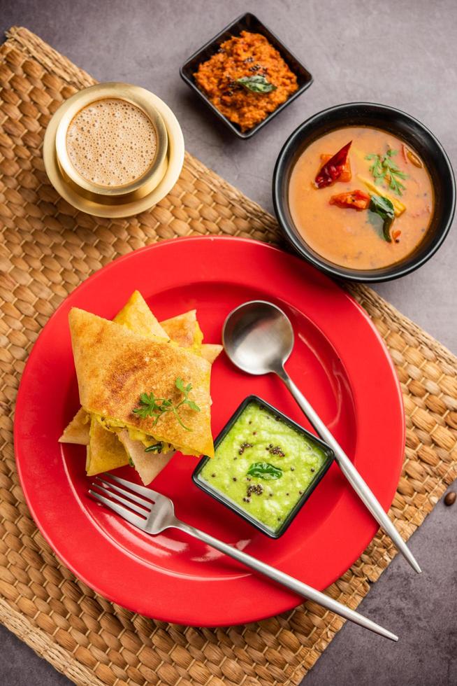 Cut Masala dosa or spring dosa is a South Indian meal served with