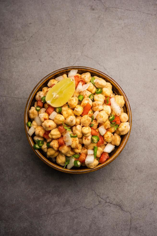 Indian Street Breakfast Chana Chaat Also Know as Chana Masala, Chola Chana Chaat photo